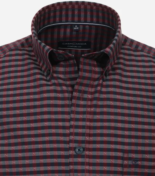 CASA MODA Sport comfort fit overhemd, korte mouw, dobby, rood geruit