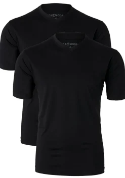 CASA MODA T-shirts (2-pack), V-neck, zwart