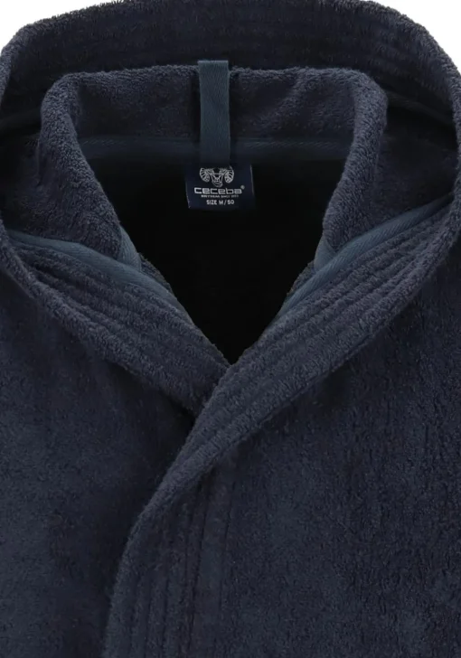 Ceceba heren badjas badstof, met capuchon, donkerblauw
