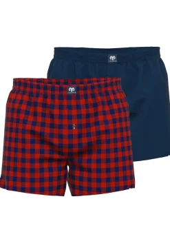 Ceceba heren boxershorts geweven wijd model (2-pack), donkerrood geruit