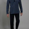 Ceceba heren pyjama O-hals met knoopjes, donkerblauw gestreept