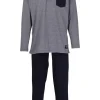 Ceceba heren pyjama O-hals met knoopjes, donkerblauw