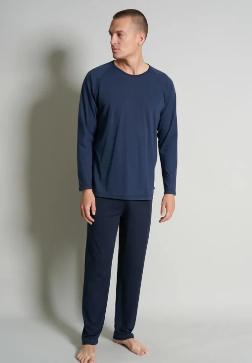 Ceceba heren pyjama O-hals, donkerblauw gestreept