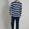 Ceceba heren pyjama O-hals, middenblauw gestreept