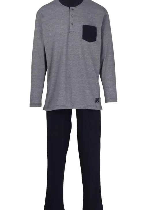 Ceceba heren pyjama O-hals met knoopjes, donkerblauw