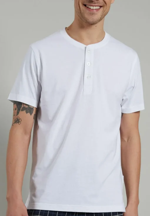Ceceba heren T-shirt korte mouw met O-hals en knoopjes (1-pack), wit