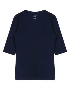 Claesen's dames Basics T-shirt (1-pack), 3/4 mouw V-hals T-shirt, blauw