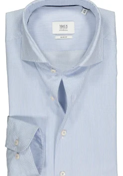 ETERNA 1863 slim fit casual Soft tailoring overhemd, twill heren overhemd, blauw met wit gestreept