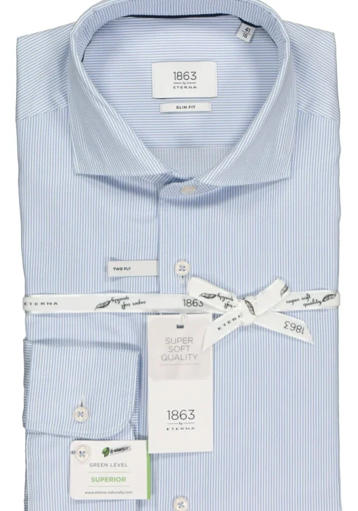ETERNA 1863 slim fit casual Soft tailoring overhemd, twill heren overhemd, blauw met wit gestreept