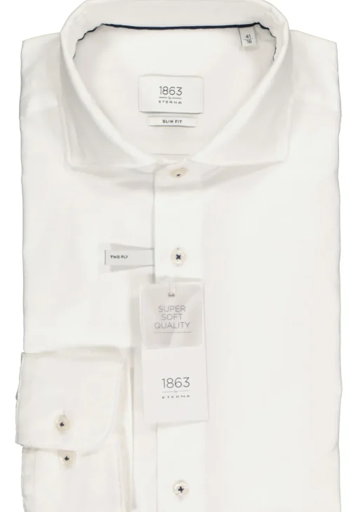 ETERNA 1863 slim fit casual Soft tailoring overhemd, twill heren overhemd, wit