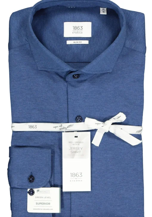 ETERNA 1863 slim fit casual Soft tailoring overhemd, jersey heren overhemd, jeansblauw