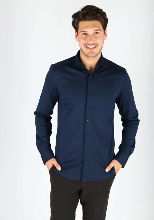 ETERNA 1863 slim fit casual Soft tailoring overhemd, jersey heren overhemd, donkerblauw