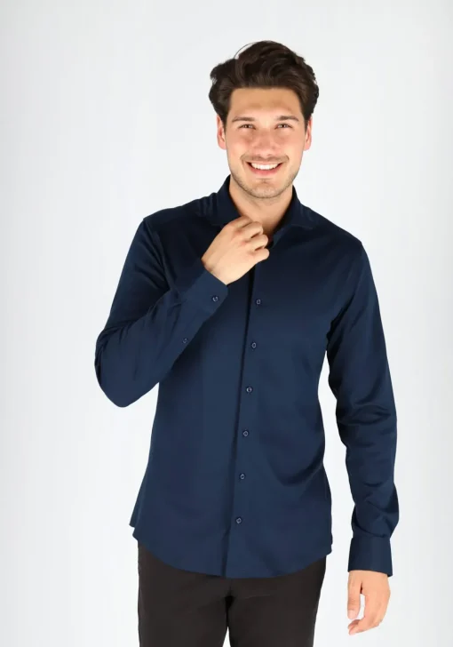 ETERNA 1863 slim fit casual Soft tailoring overhemd, jersey heren overhemd, donkerblauw