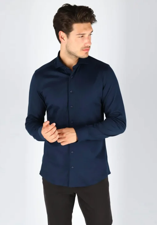 ETERNA 1863 slim fit casual Soft tailoring overhemd, jersey heren overhemd, donkerblauw
