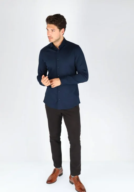 ETERNA 1863 slim fit casual Soft tailoring overhemd, jersey heren overhemd, donkerblauw