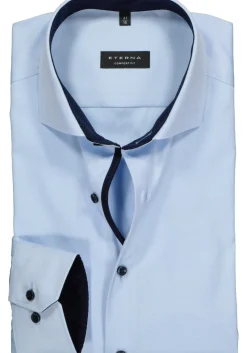 ETERNA comfort fit overhemd, niet doorschijnend twill heren overhemd, lichtblauw (blauw contrast)