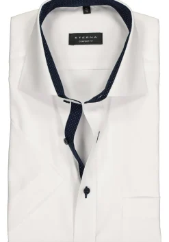 ETERNA comfort fit overhemd, korte mouw, fijn Oxford heren overhemd, wit (blauw gestipt contrast)