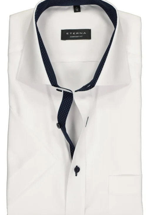 ETERNA comfort fit overhemd, korte mouw, fijn Oxford heren overhemd, wit (blauw gestipt contrast)