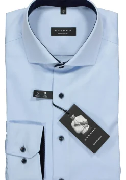 ETERNA comfort fit overhemd, niet doorschijnend twill heren overhemd, lichtblauw (blauw contrast)