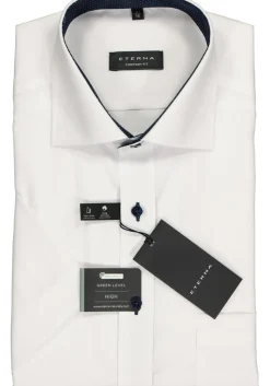 ETERNA comfort fit overhemd, korte mouw, fijn Oxford heren overhemd, wit (blauw gestipt contrast)