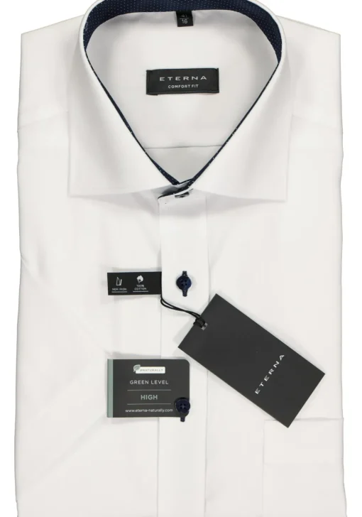 ETERNA comfort fit overhemd, korte mouw, fijn Oxford heren overhemd, wit (blauw gestipt contrast)