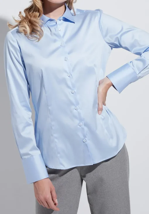 ETERNA dames blouse modern classic, stretch satijnbinding, lichtblauw