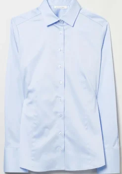 ETERNA dames blouse modern classic, stretch satijnbinding, lichtblauw