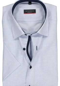 ETERNA modern fit overhemd, korte mouw, structuur heren overhemd, lichtblauw met wit (donkerblauw contrast)