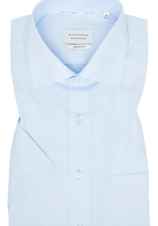 ETERNA modern fit overhemd korte mouw, popeline, lichtblauw