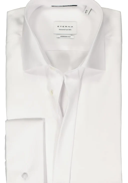 ETERNA modern fit overhemd mouwlengte 7, twill met dubbele manchet, wit
