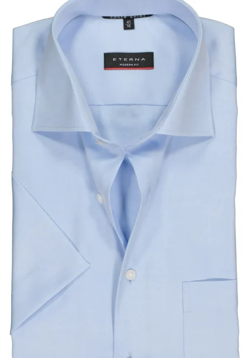 ETERNA modern fit overhemd, niet doorschijnend twill met korte mouw, lichtblauw