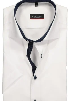 ETERNA modern fit overhemd, korte mouw, heren overhemd fijn Oxford, wit (blauw gestipt contrast)