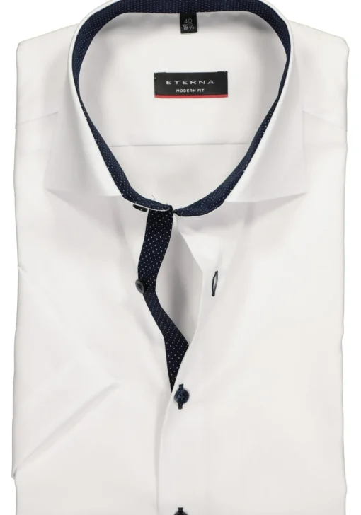 ETERNA modern fit overhemd, korte mouw, heren overhemd fijn Oxford, wit (blauw gestipt contrast)