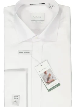 ETERNA modern fit overhemd mouwlengte 7, twill met dubbele manchet, wit