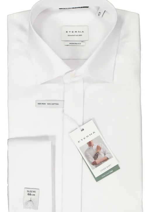 ETERNA modern fit overhemd mouwlengte 7, twill met dubbele manchet, wit