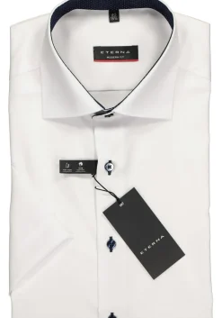 ETERNA modern fit overhemd, korte mouw, heren overhemd fijn Oxford, wit (blauw gestipt contrast)