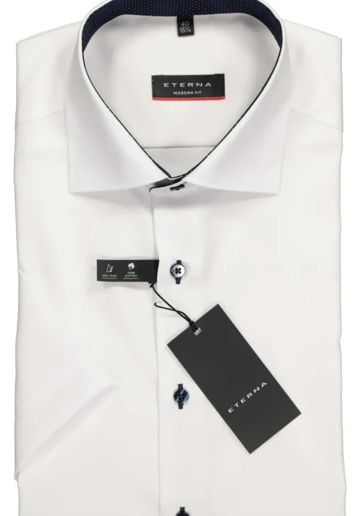 ETERNA modern fit overhemd, korte mouw, heren overhemd fijn Oxford, wit (blauw gestipt contrast)