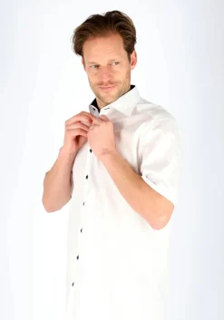 ETERNA modern fit overhemd, korte mouw, heren overhemd fijn Oxford, wit (blauw gestipt contrast)