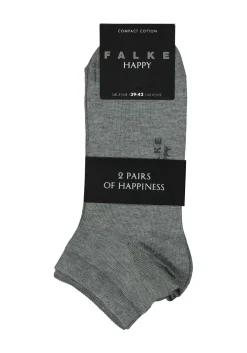 FALKE Happy heren enkelsokken (2-pack), licht grijs (light grey melange)