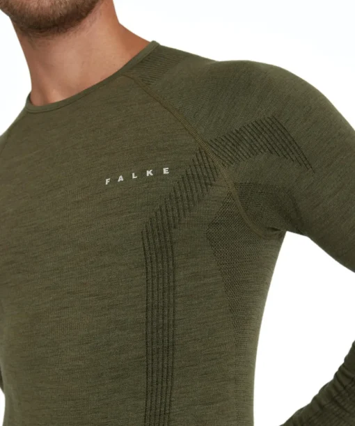 FALKE heren lange mouw shirt Wool-Tech, thermoshirt, olijfgroen (olive)