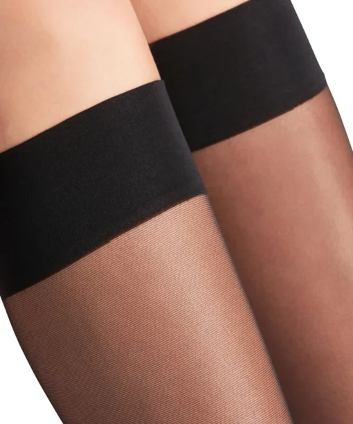 FALKE Seidenglatt 15 DEN dames kniekousen, zwart (black)