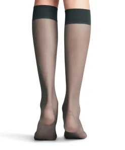 FALKE Seidenglatt 15 DEN dames kniekousen, antraciet grijs (graphite)