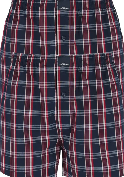 Gotzburg boxershorts geweven (2-pack), heren boxers katoen wijd model, blauw met donkerrood en wit geruit