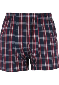 Gotzburg boxershorts geweven (2-pack), heren boxers katoen wijd model, blauw met donkerrood en wit geruit
