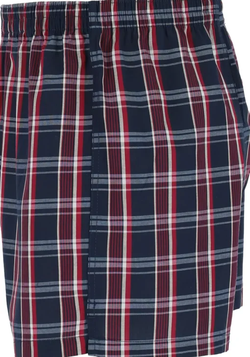 Gotzburg boxershorts geweven (2-pack), heren boxers katoen wijd model, blauw met donkerrood en wit geruit