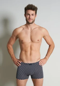 Gotzburg heren boxer normale lengte (1-pack), donkerblauw dessin