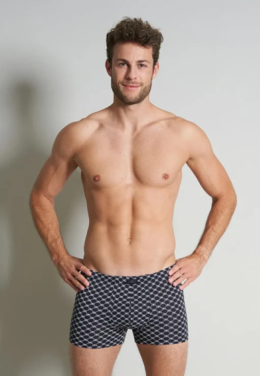 Gotzburg heren boxer normale lengte (1-pack), donkerblauw dessin