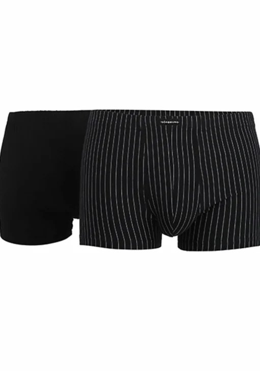 Gotzburg heren boxer normale lengte (2-pack), zwart en zwart-wit gestreept