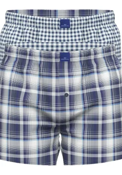 Gotzburg heren boxershorts geweven wijd model met gulp (2-pack), donkerblauw geruit