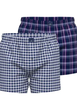 Gotzburg heren boxershorts geweven wijd model met gulp (2-pack), middenblauw geruit